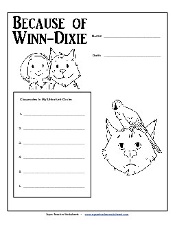 Lit. Circle: Cover Page Book Because Of Winn Dixie Worksheet