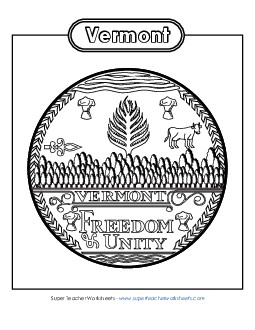 Vermont State Seal (Black & White) States Individual Worksheet