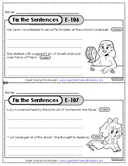 Fix the Sentences E-106 through E-110 Worksheet