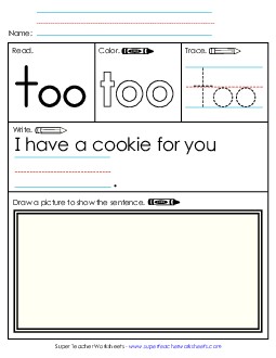 Worksheet 3: Too Sight Words Individual Worksheet