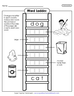 New Intermediate Word Ladder: Dog to Cat Worksheet