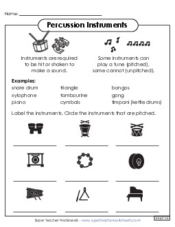 Percussion Instruments Music Worksheet