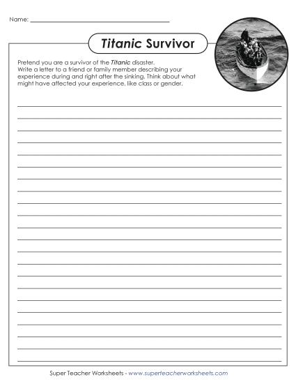 New Titanic Survivor (Letter to Friends or Family) Worksheet New Titanic Survivor (Letter to Friends or Family) Worksheet