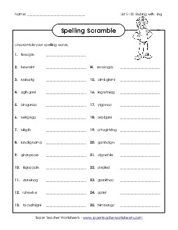 Unscramble (E-18) Spelling E Worksheet