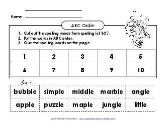 ABC Order: Cut and Glue (B-27) Spelling B Worksheet