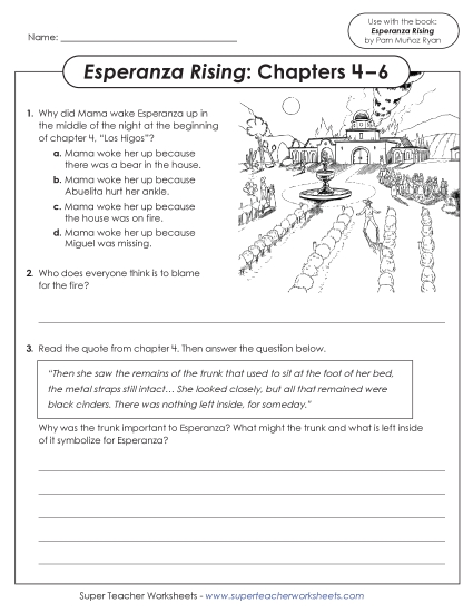 New Questions for Chapters 4–6 (Esperanza Rising) Worksheet New Questions for Chapters 4–6 (Esperanza Rising) Worksheet