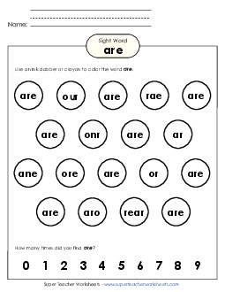 Dab or Color: Are Sight Words Individual Worksheet