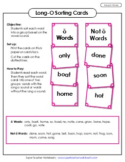 Word Sorting Cards (Long O Words) Phonics Long Short O Worksheet