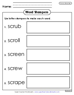 Letter Stampers (Scr Words) Phonics Blends Worksheet