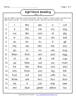 Cumulative Practice (Units 1 - 29) Sight Words Worksheet