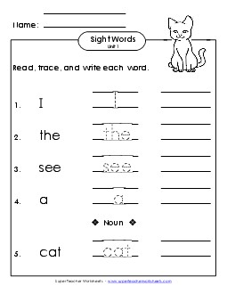 Read, Trace, Write (Unit 1) Free Sight Words Worksheet