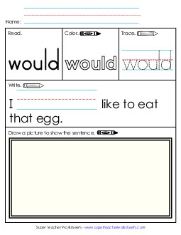 Worksheet 3: Would Sight Words Individual Worksheet