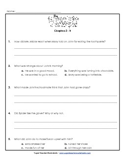 Questions for Chapters 3 & 4 Book Chocolate Touch Worksheet