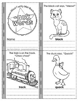 Mini-Book (-ack) Free Word Families Worksheet