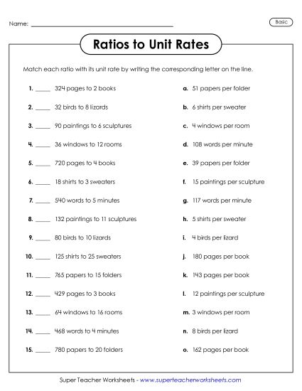aRatios to Unit Rates (Basic)
