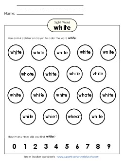 Dab or Color: White Sight Words Individual Worksheet