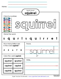 Worksheet 4: Squirrel Sight Words Individual Worksheet