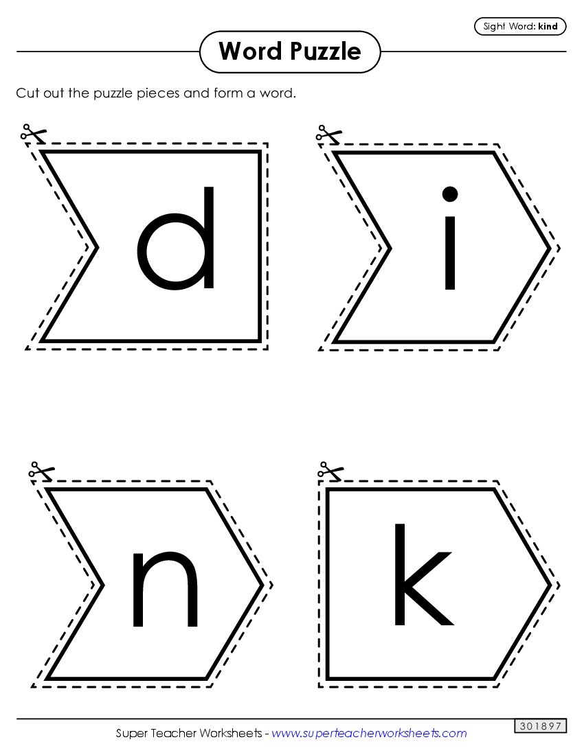 Word Puzzle: Kind Sight Words Individual Worksheet