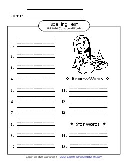 Spelling Test (B-24) Spelling B Worksheet