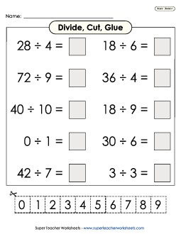 Divide, Cut, Glue (Basic) Division Worksheet