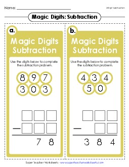 Magic Digits Game (3-Digit Subtraction) Worksheet