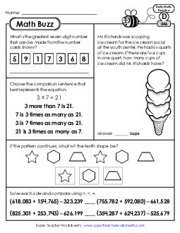 Math Buzz: Week 10 Worksheets 46 through 50 Daily Math Review Worksheet