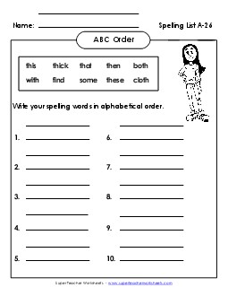 ABC Order: Full List (A-26) Spelling A Worksheet