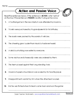 Active and Passive Voice 5th Grade ELA Worksheet