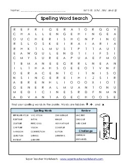 Word Search Puzzle (E-8) Spelling E Worksheet