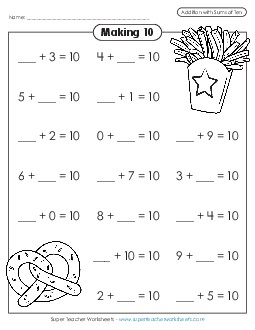 Missing Addend Drill: Snacks Addition Worksheet