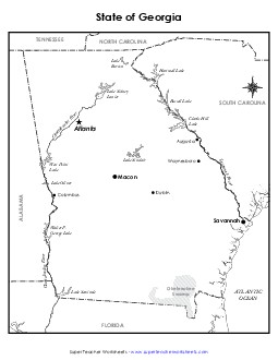 Labeled Georgia Map State Maps Worksheet