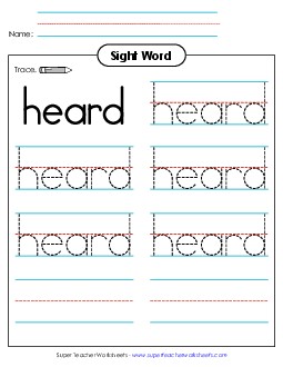 Trace the Word: Heard Sight Words Individual Worksheet