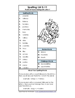 Spelling List D-11 Spelling D Worksheet