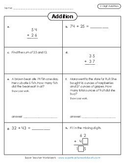 Variety Worksheet: 2-Digit Addition Worksheet