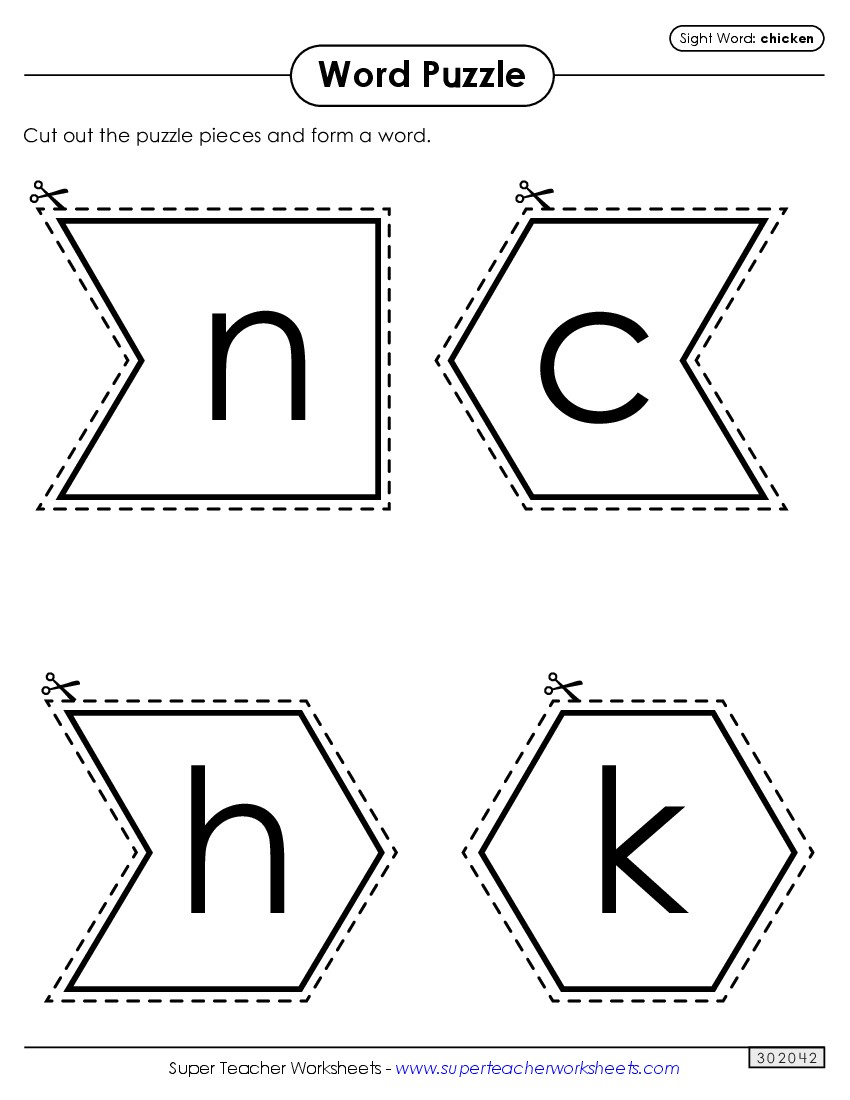 Word Puzzle: Chicken Sight Words Individual Worksheet