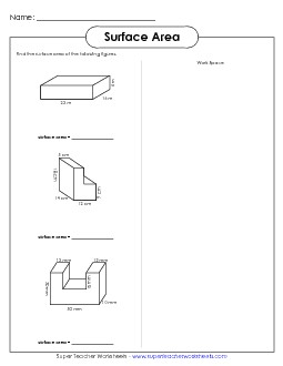 Surface Area 2 (Intermediate) Worksheet