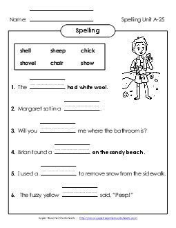 Sentence Completion (A-25)  Spelling A Worksheet