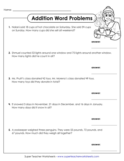 New Winter Word Problems (Addition) Worksheet New Winter Word Problems (Addition) Worksheet