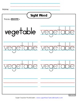 Trace the Word: Vegetable Sight Words Individual Worksheet