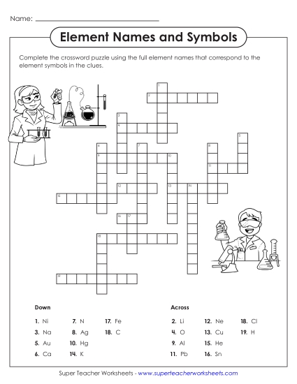 New Element Names and Symbols Crossword Worksheet New Element Names and Symbols Crossword Worksheet