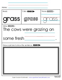 Worksheet 3: Grass Sight Words Individual Worksheet