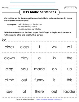 Let\'s Make Sentences (Cl-)  Phonics Blends Worksheet