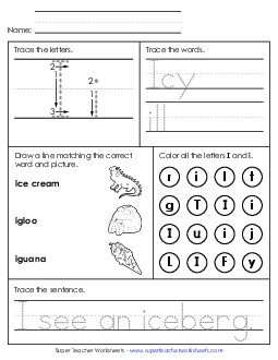 Letter I - Mixed Skills (Intermediate) Alphabet Worksheet