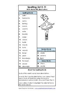 Spelling List (E-11) Spelling E Worksheet