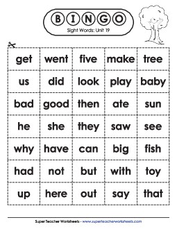 Sight Word Bingo (Unit 19) Sight Words Worksheet