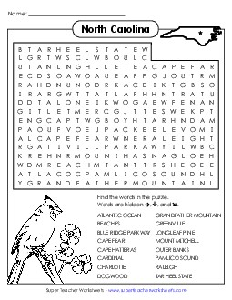 Word Search Puzzle States Individual Worksheet