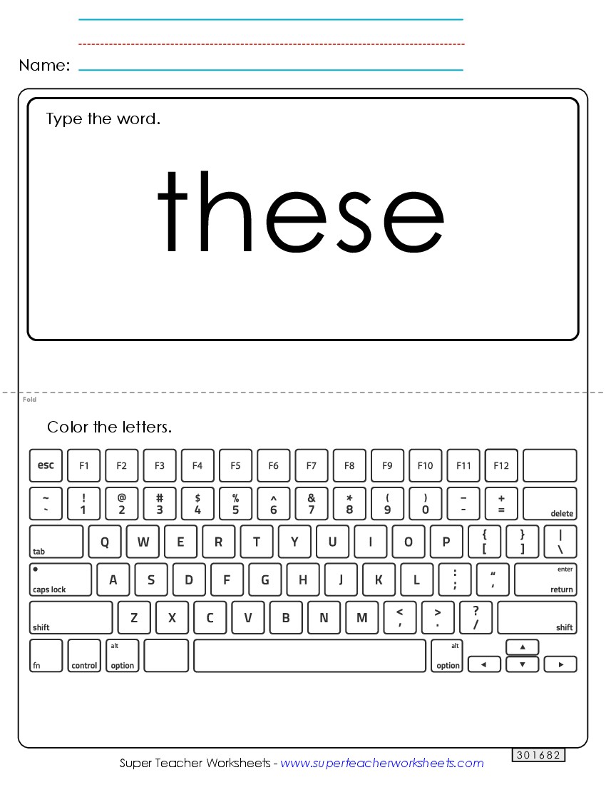 Type the Word: These Sight Words Individual Worksheet