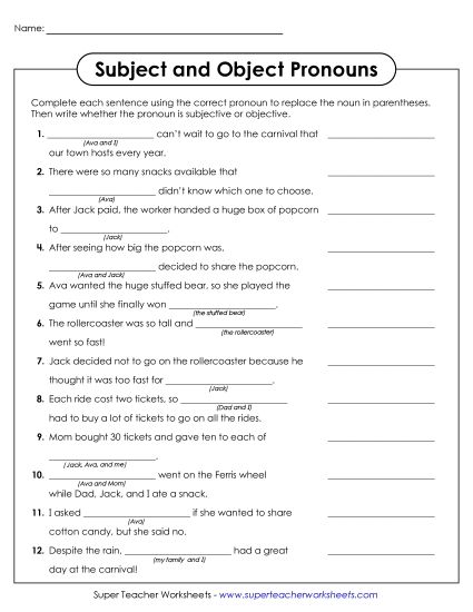 aSubject & Object Pronouns Fill in the Blank