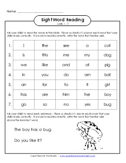 Cumulative Practice (Units 1 - 7) Sight Words Worksheet