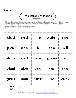 Let\'s Build Sentences (A-14) Spelling A Worksheet